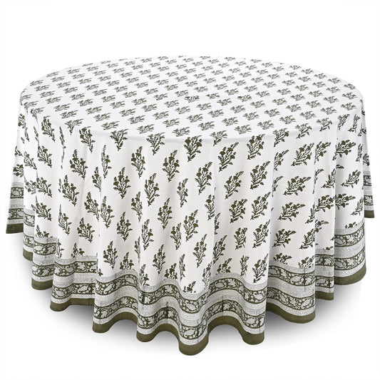 Ridhi natural spring hand block print round cotton tablecloth