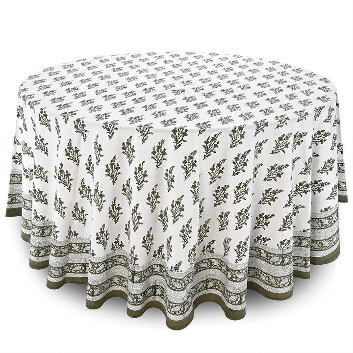 Ridhi natural spring hand block print round cotton tablecloth