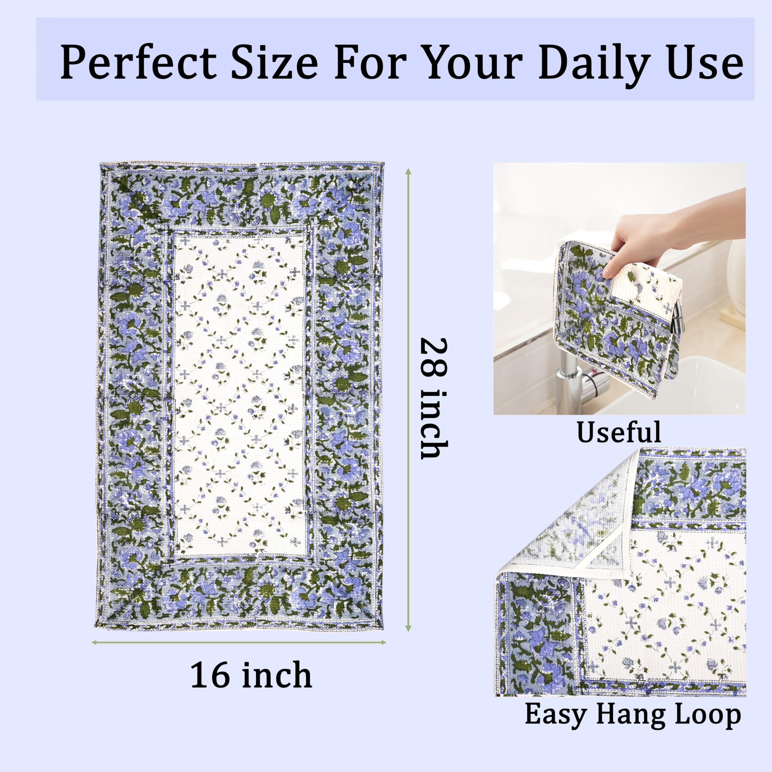 Hand Block Print Cotton Kitchen Towel - Powder Blue