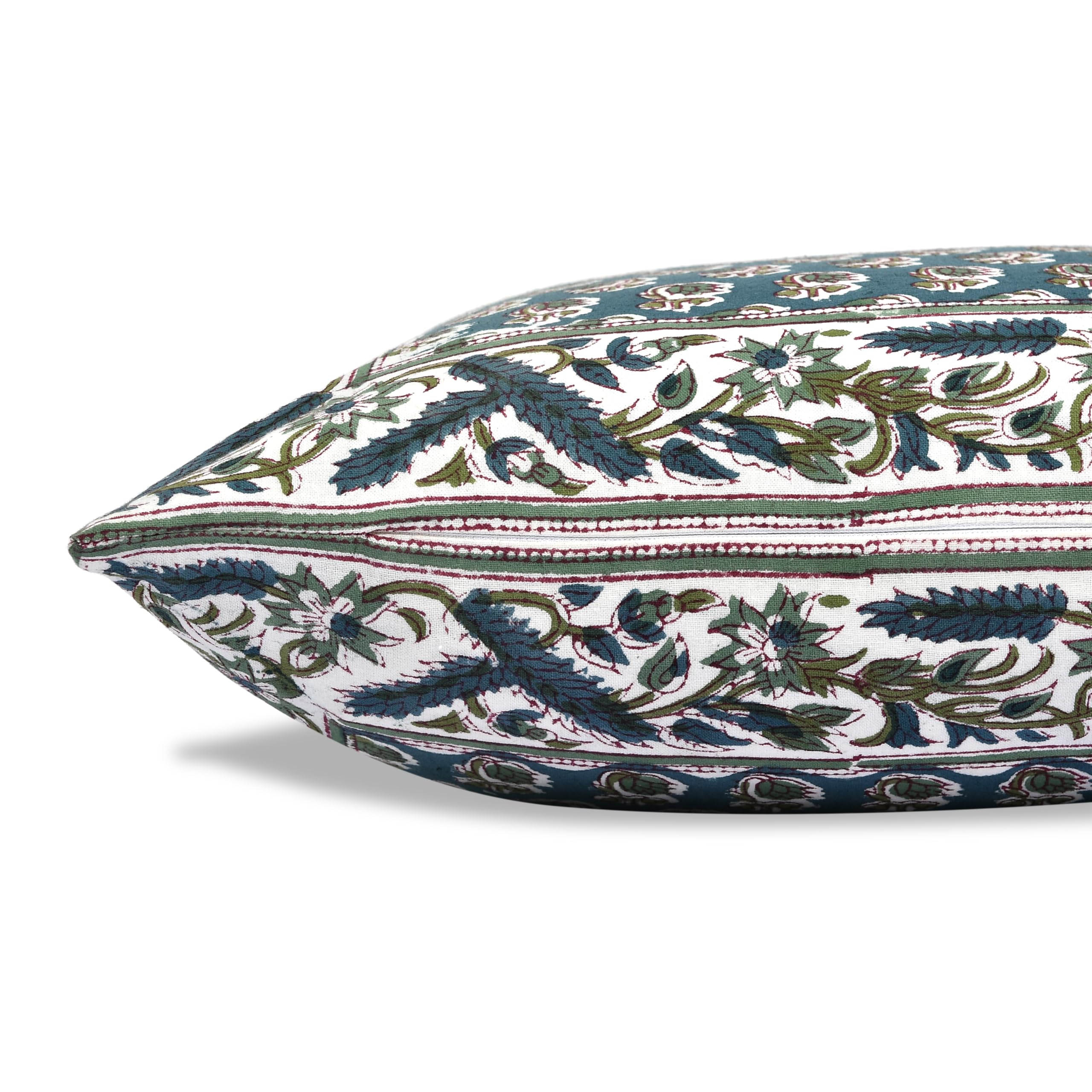 Hand Block Print Cotton Throw Pillow Cover - Peacock Blue