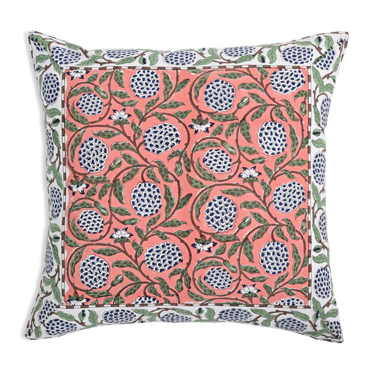 Hand Block Print Cotton Throw Pillow Cover - Dark Salmon Pink