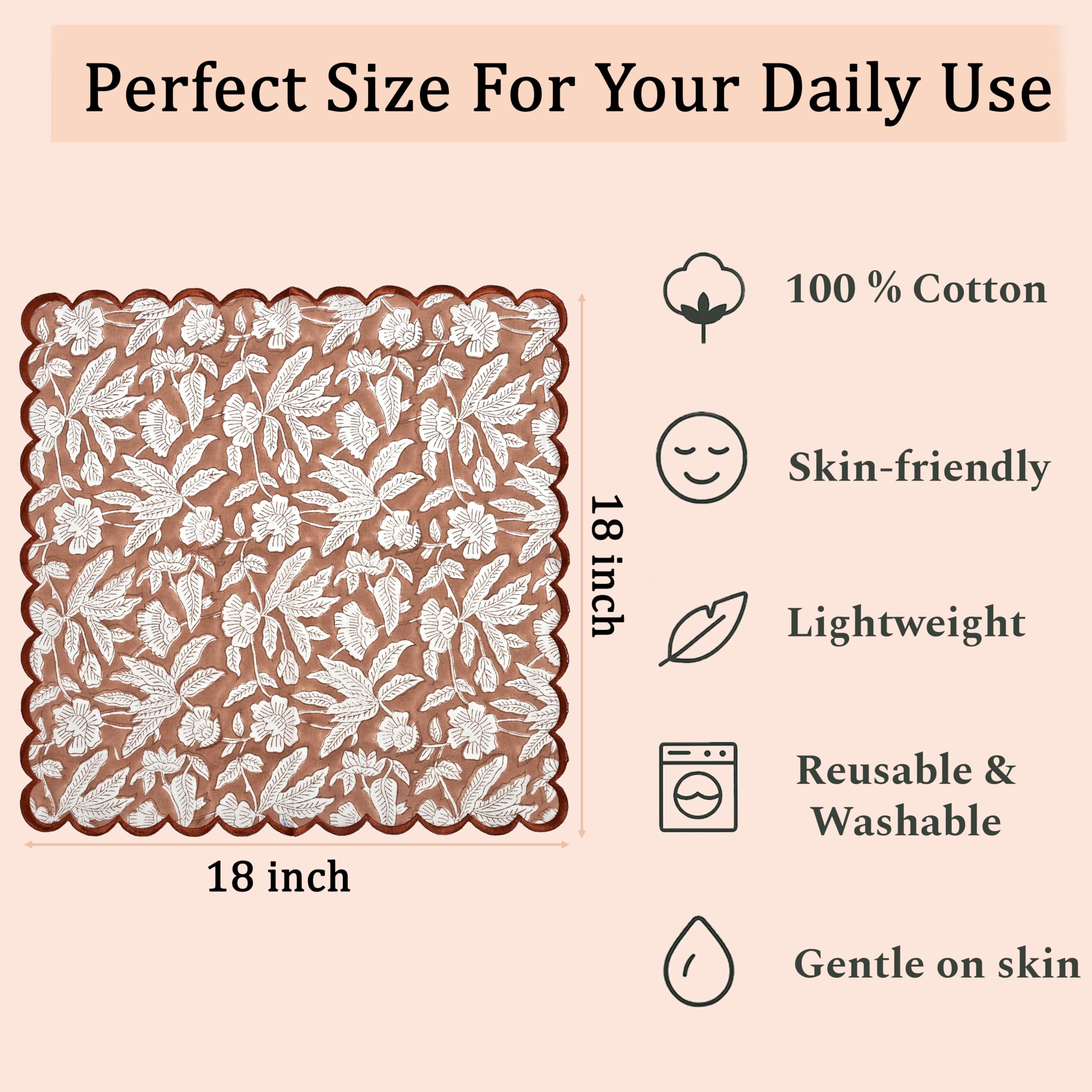 Hand Block Print Cotton Cloth Napkin - Oak Brown