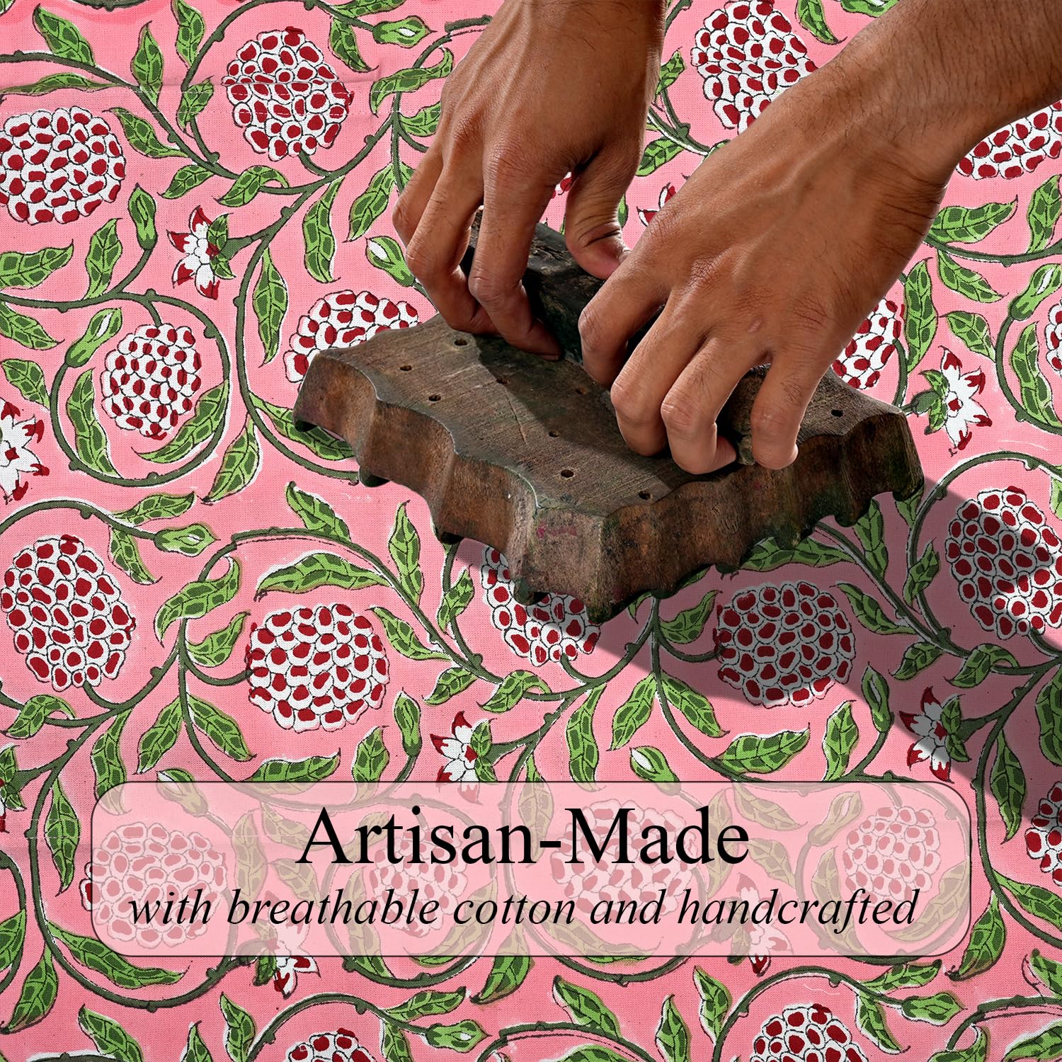 Hand Block Print Cotton Kitchen Apron - Dark Salmon Pink