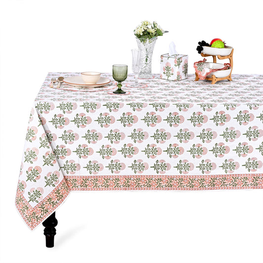Mughal Buta Peach Rectangle Tablecloth Ridhi Block Print