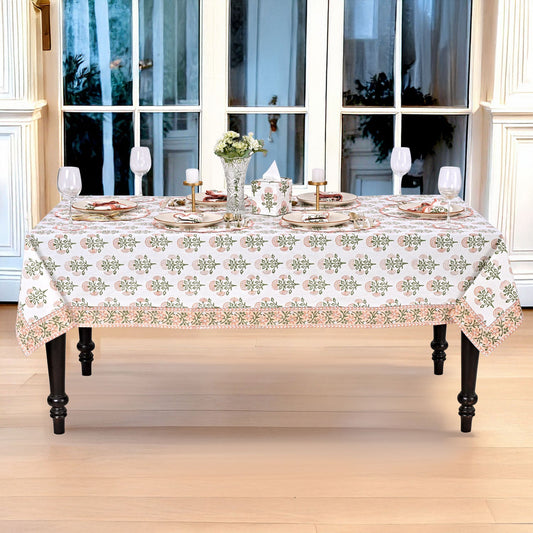 Mughal Buta Peach Rectangle Tablecloth Ridhi Block Print