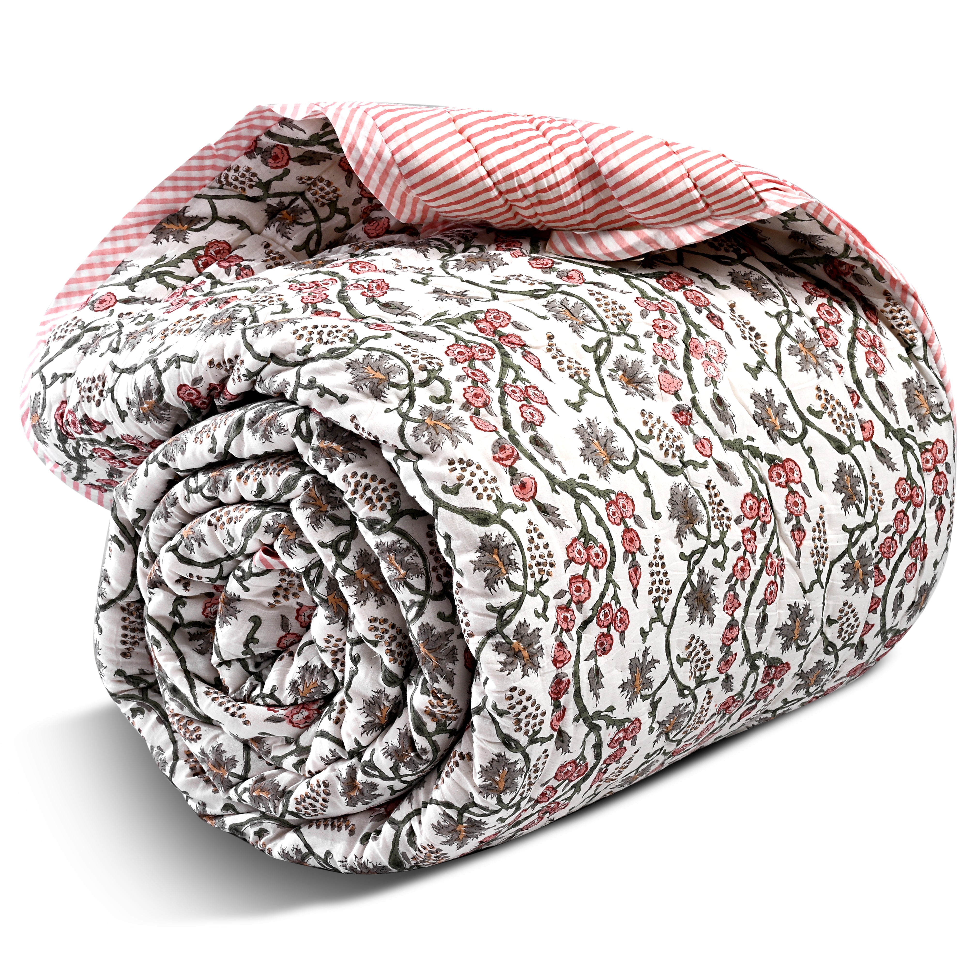 Coral Pink Quilt Ridhi Block Print