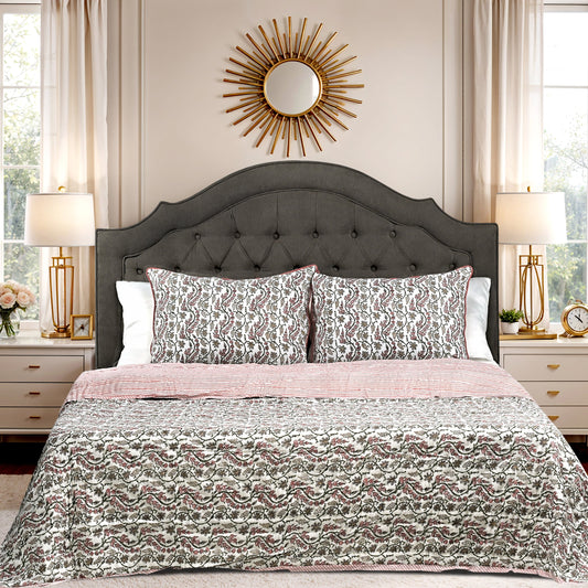 Coral Pink Quilt Ridhi Block Print
