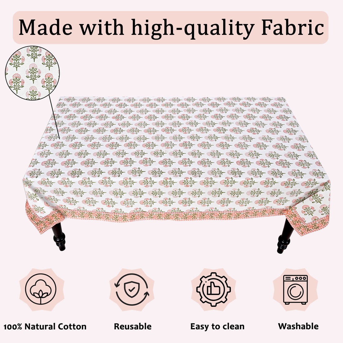Mughal Buta Peach Square & Rectangle Tablecloth Ridhi Block Print