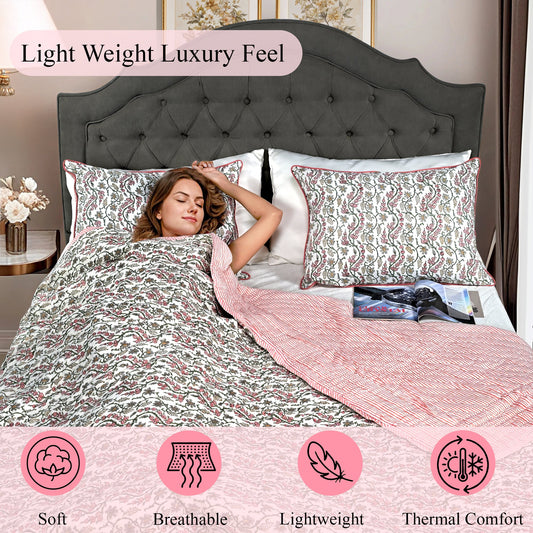 Coral Pink Quilt Ridhi Block Print