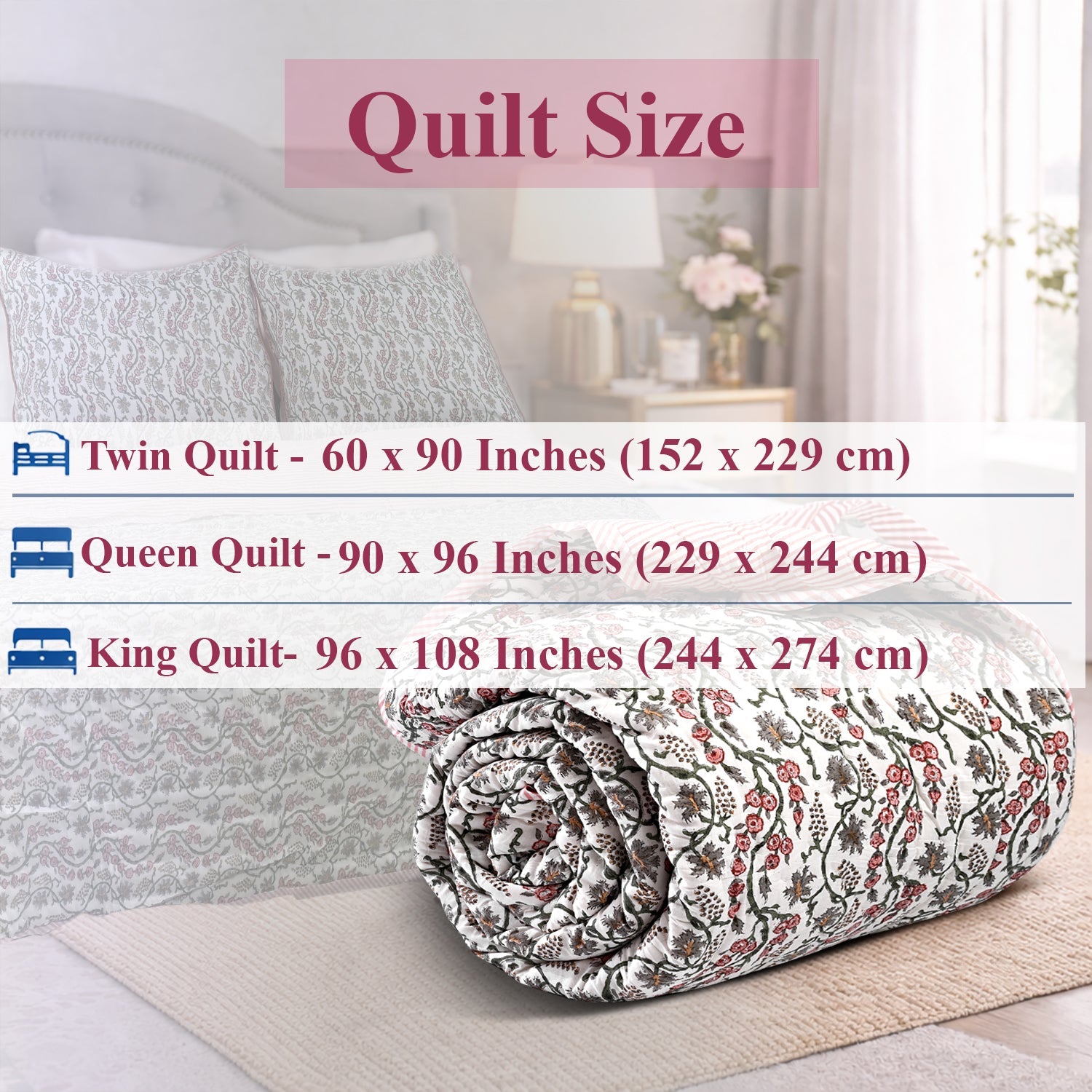 Coral Pink Quilt Ridhi Block Print