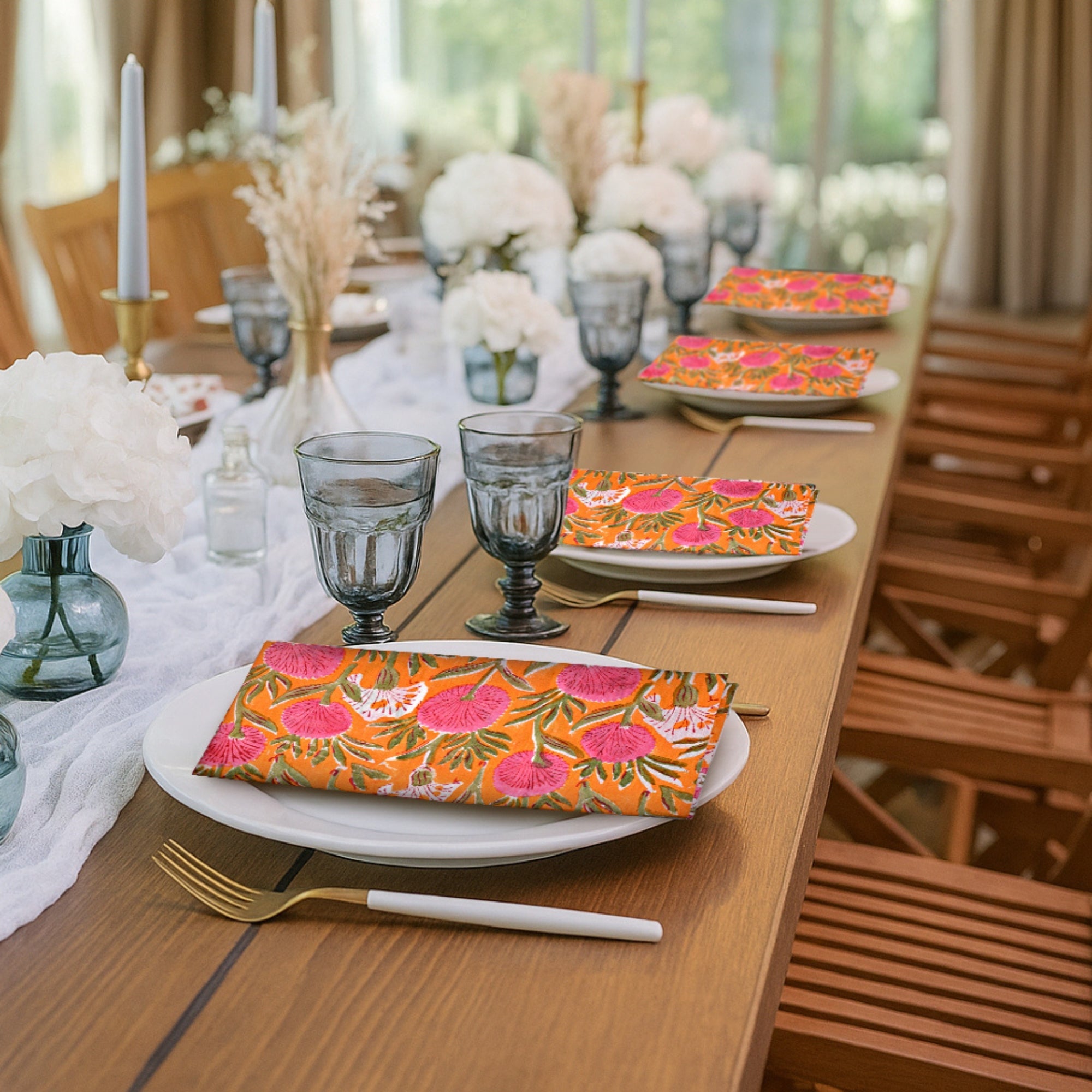 Bubblegum Pink Border Napkins Ridhi Block Print