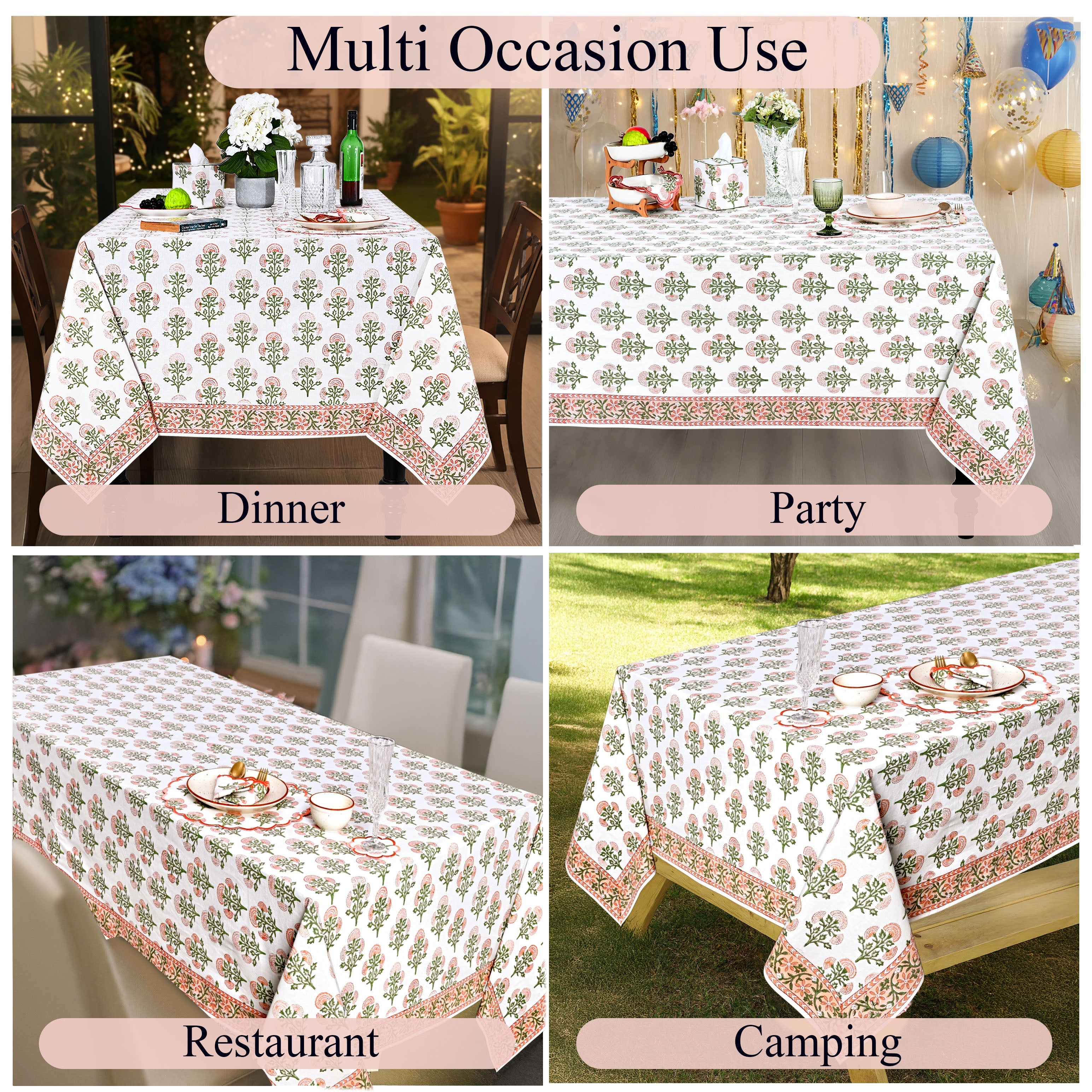 Mughal Buta Peach Rectangle Tablecloth Ridhi Block Print