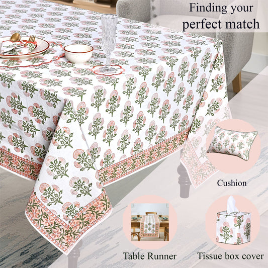 Mughal Buta Peach Rectangle Tablecloth Ridhi Block Print