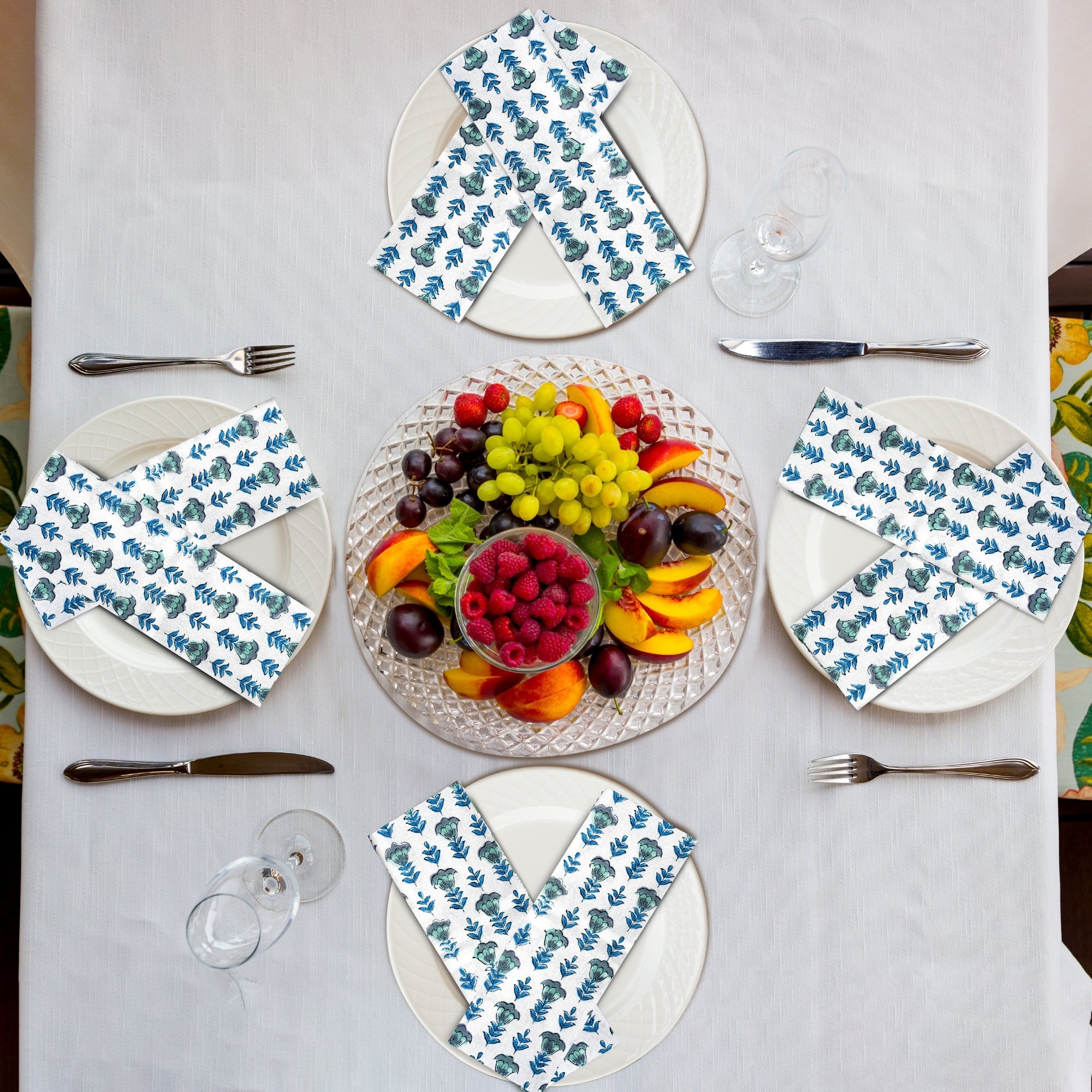 Aquamarine Blue Border Napkins Ridhi Block Print