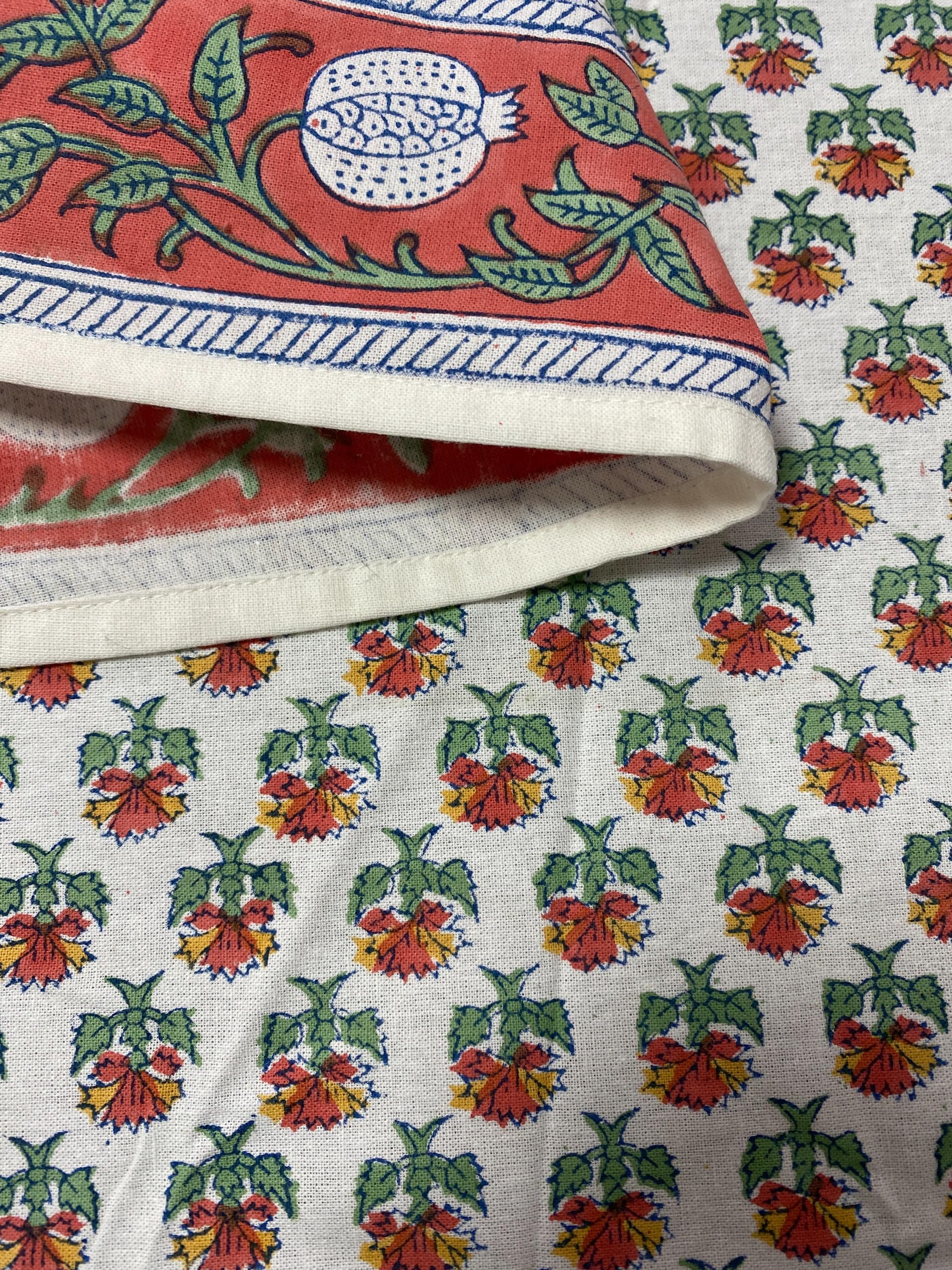 Hand Block Print Cotton Tablecloth - Meca Orange