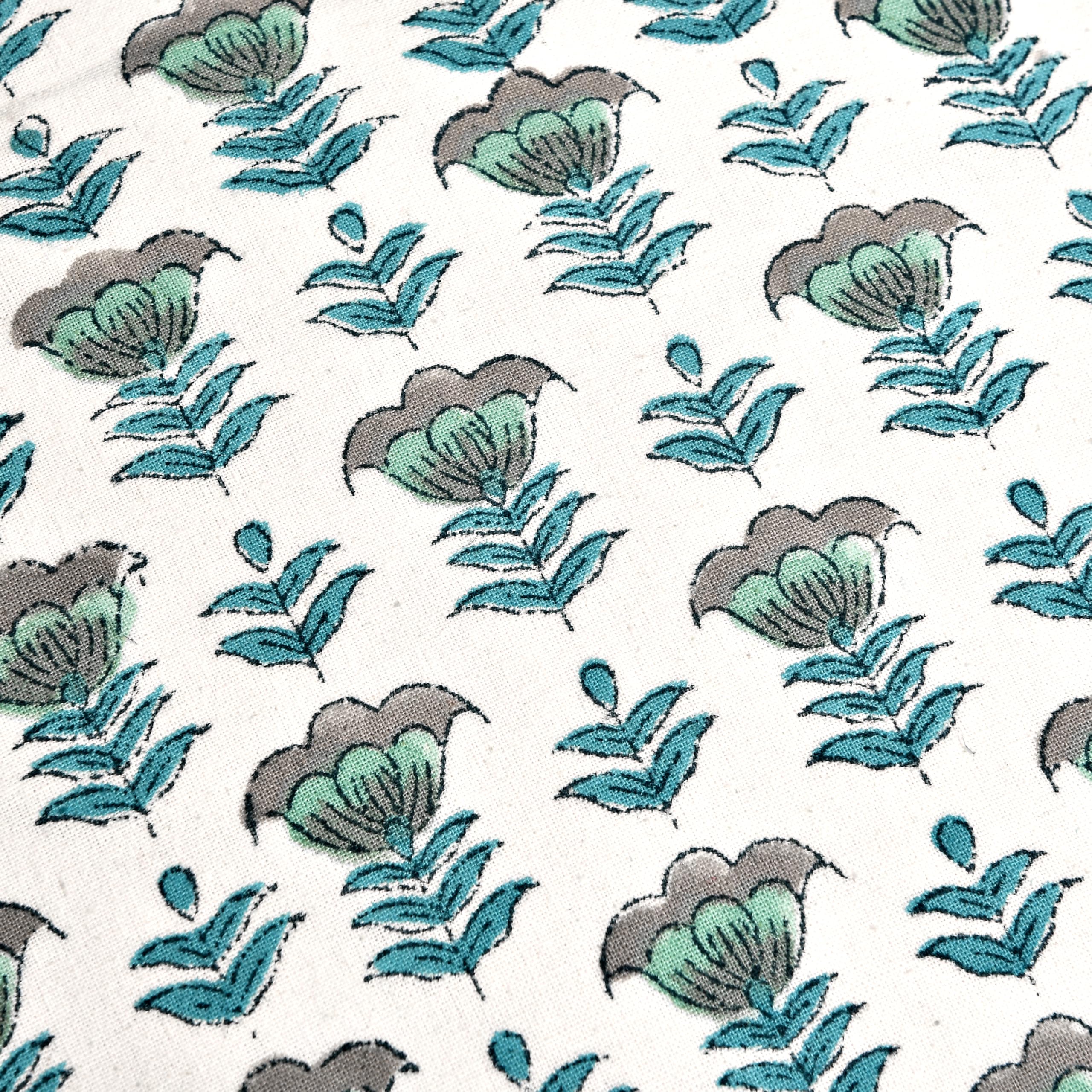 Hand Block Print Cotton Throw Pillow Cover - Aquamarine Blue