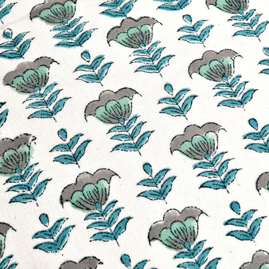 Hand Block Print Cotton Throw Pillow Cover - Aquamarine Blue