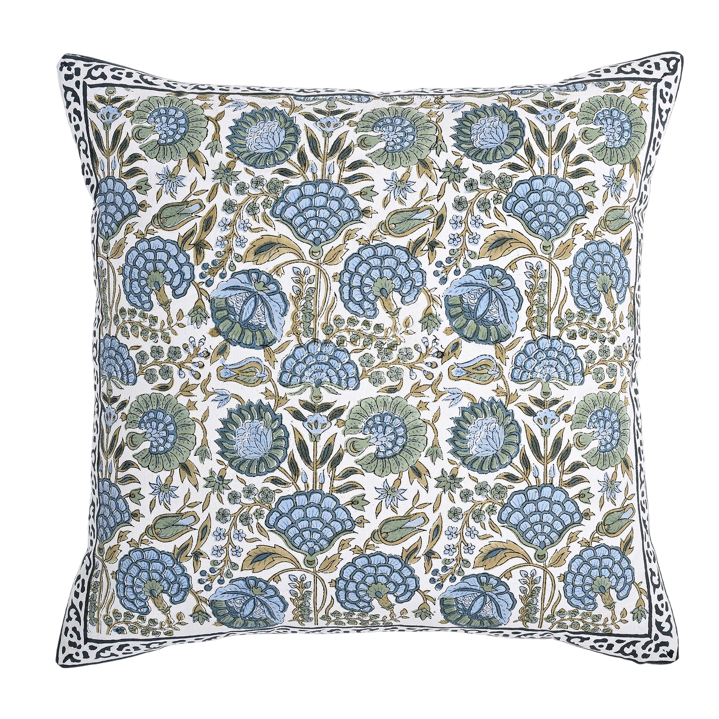 Hand Block Print Cotton Throw Pillow Cover - Asparagus Green