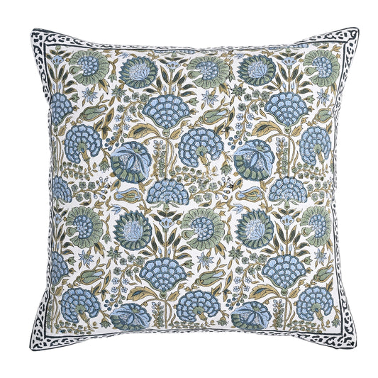 Hand Block Print Cotton Throw Pillow Cover - Asparagus Green
