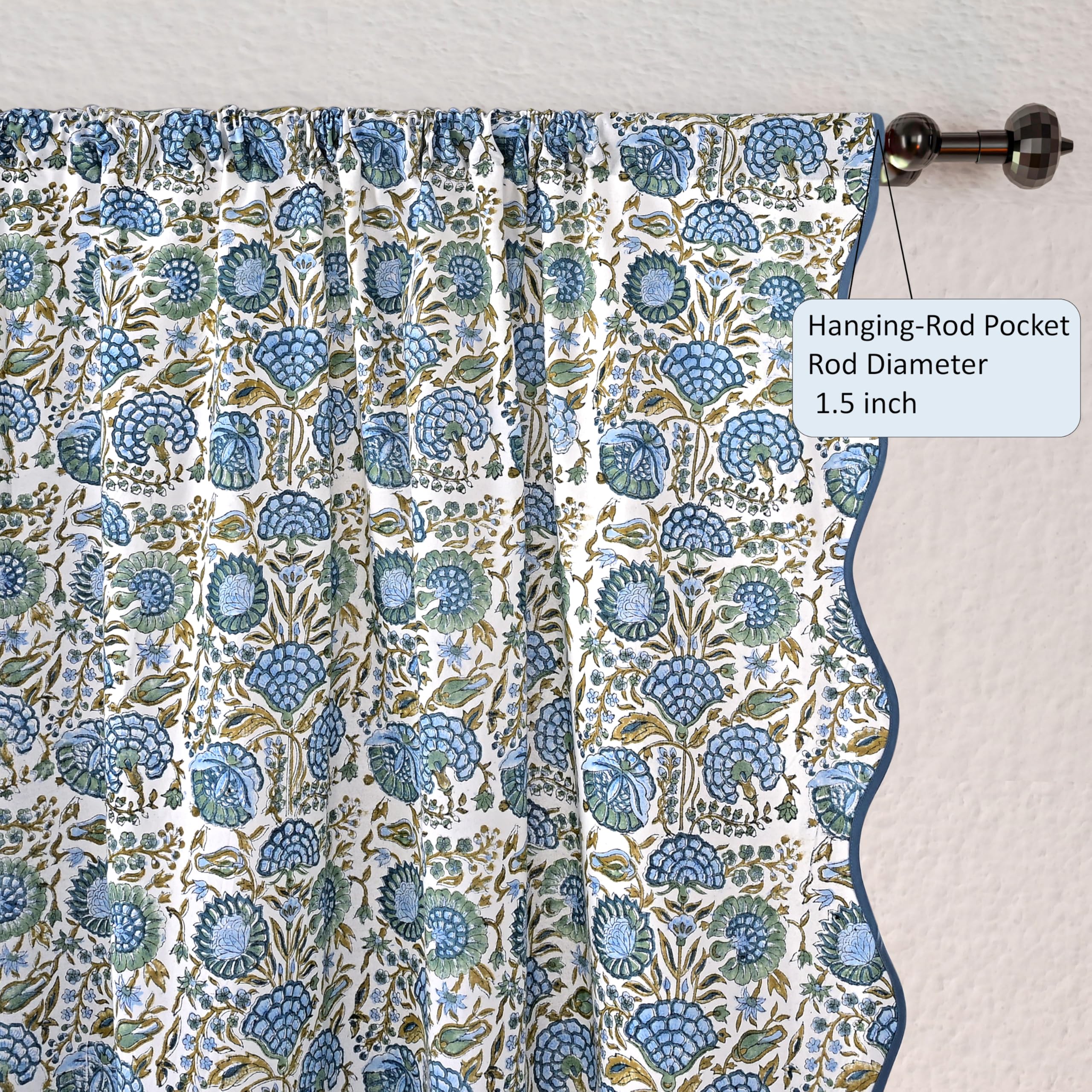 Hand Block Print Cotton Curtain - Asparagus Green