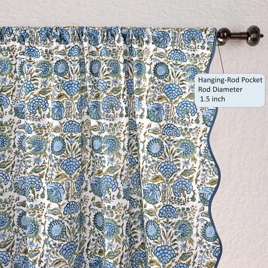 Hand Block Print Cotton Curtain - Asparagus Green