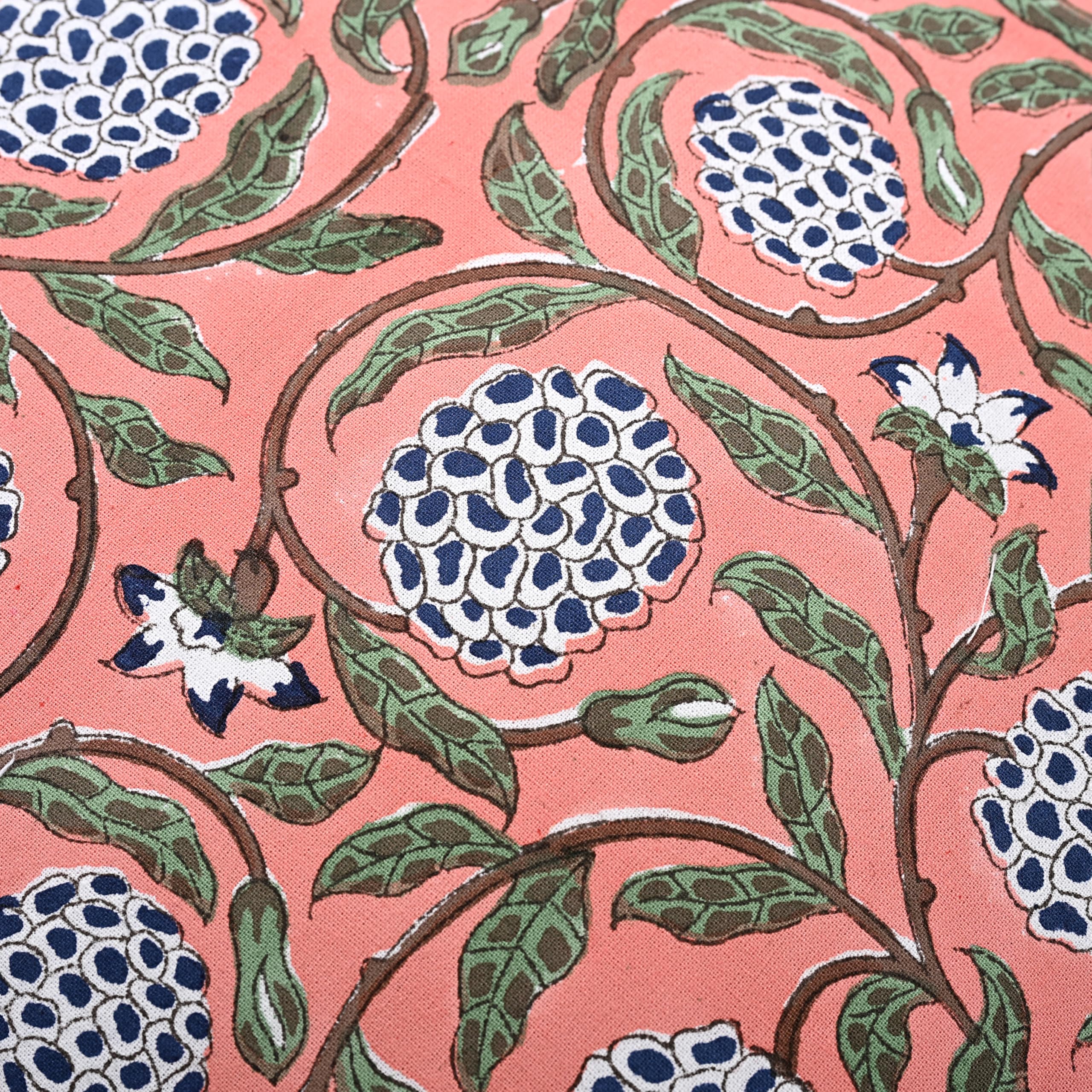 Hand Block Print Cotton Throw Pillow Cover - Dark Salmon Pink
