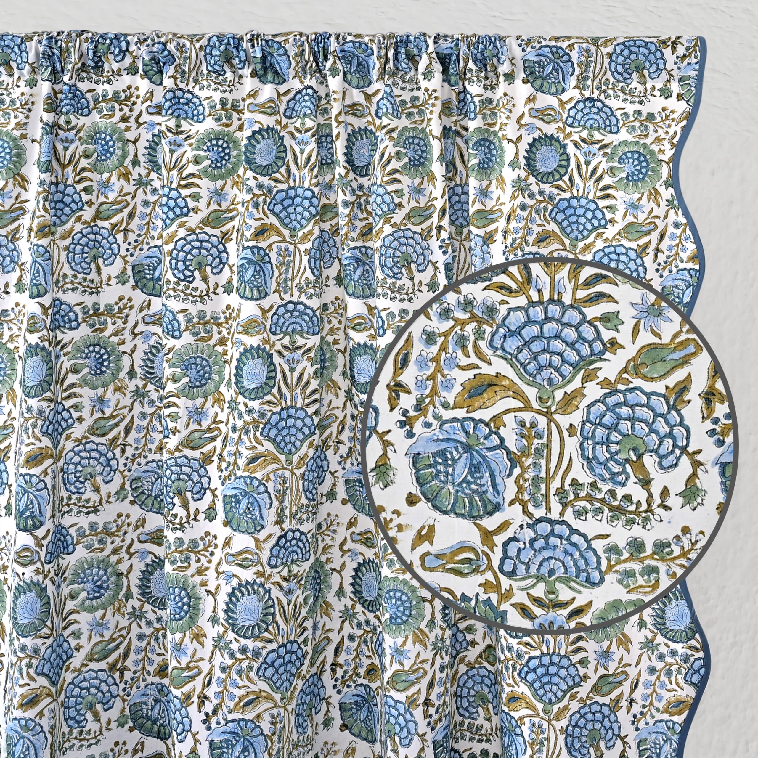 Hand Block Print Cotton Curtain - Asparagus Green
