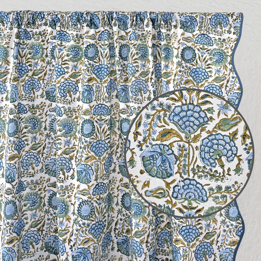 Hand Block Print Cotton Curtain - Asparagus Green