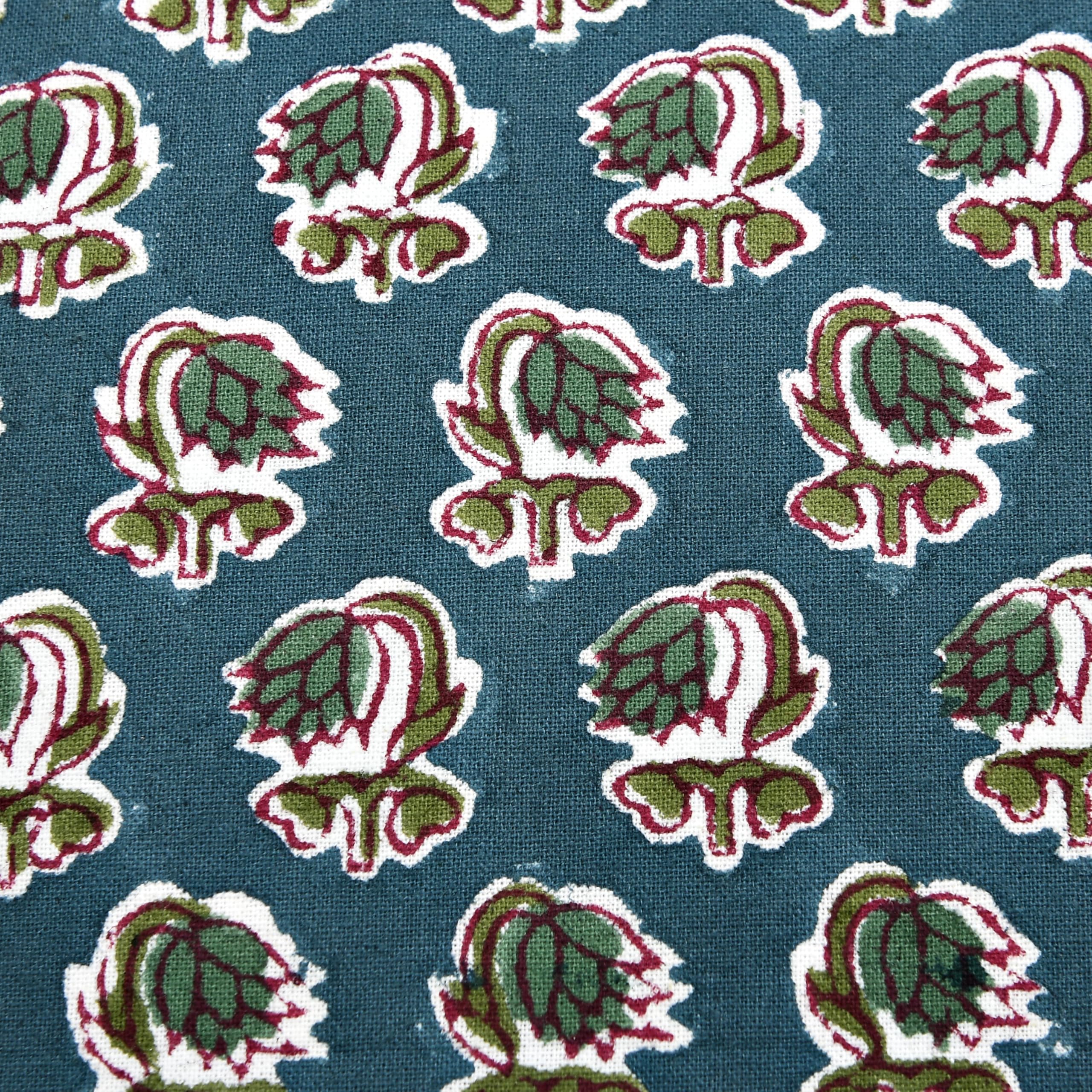 Hand Block Print Cotton Throw Pillow Cover - Peacock Blue