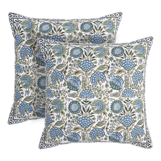 Hand Block Print Cotton Throw Pillow Cover - Asparagus Green