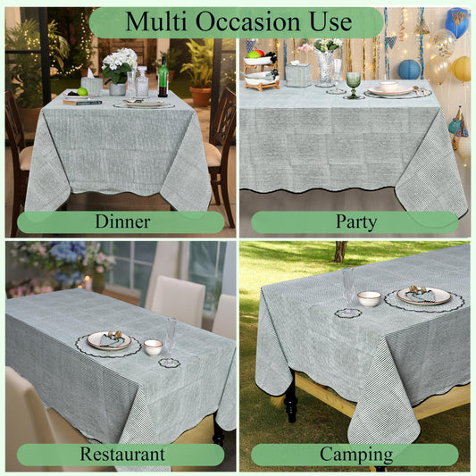 Hand Block Print Cotton Tablecloth - Forest Green Stripe