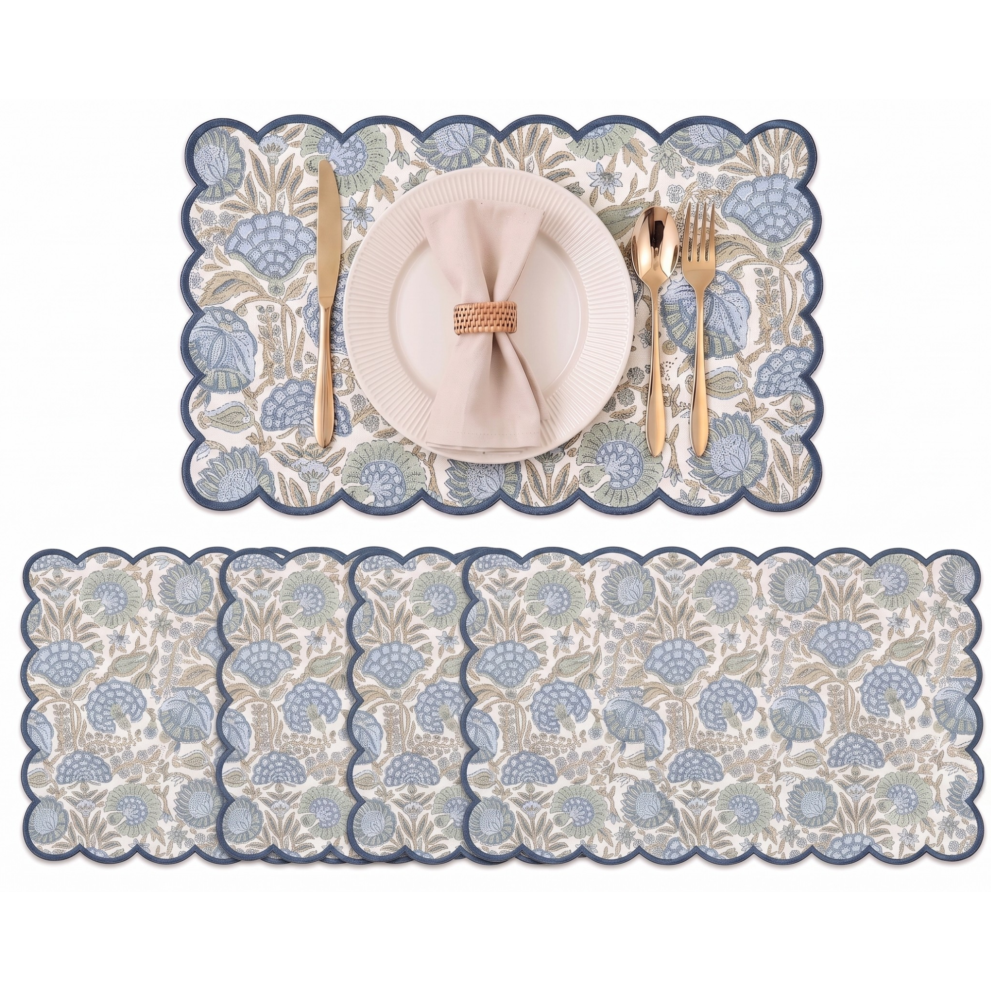 Asparagus Green Round Placemat Ridhi Block Print