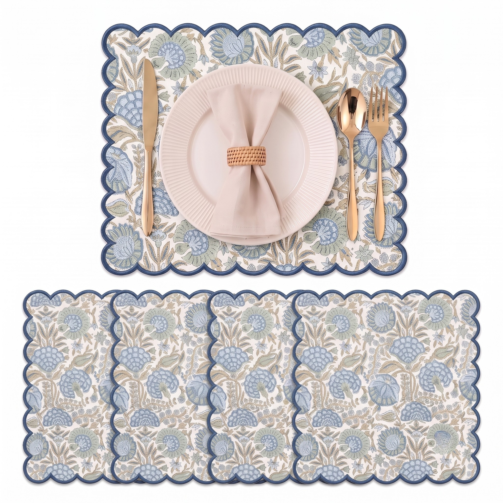 Asparagus Green Round Placemat Ridhi Block Print