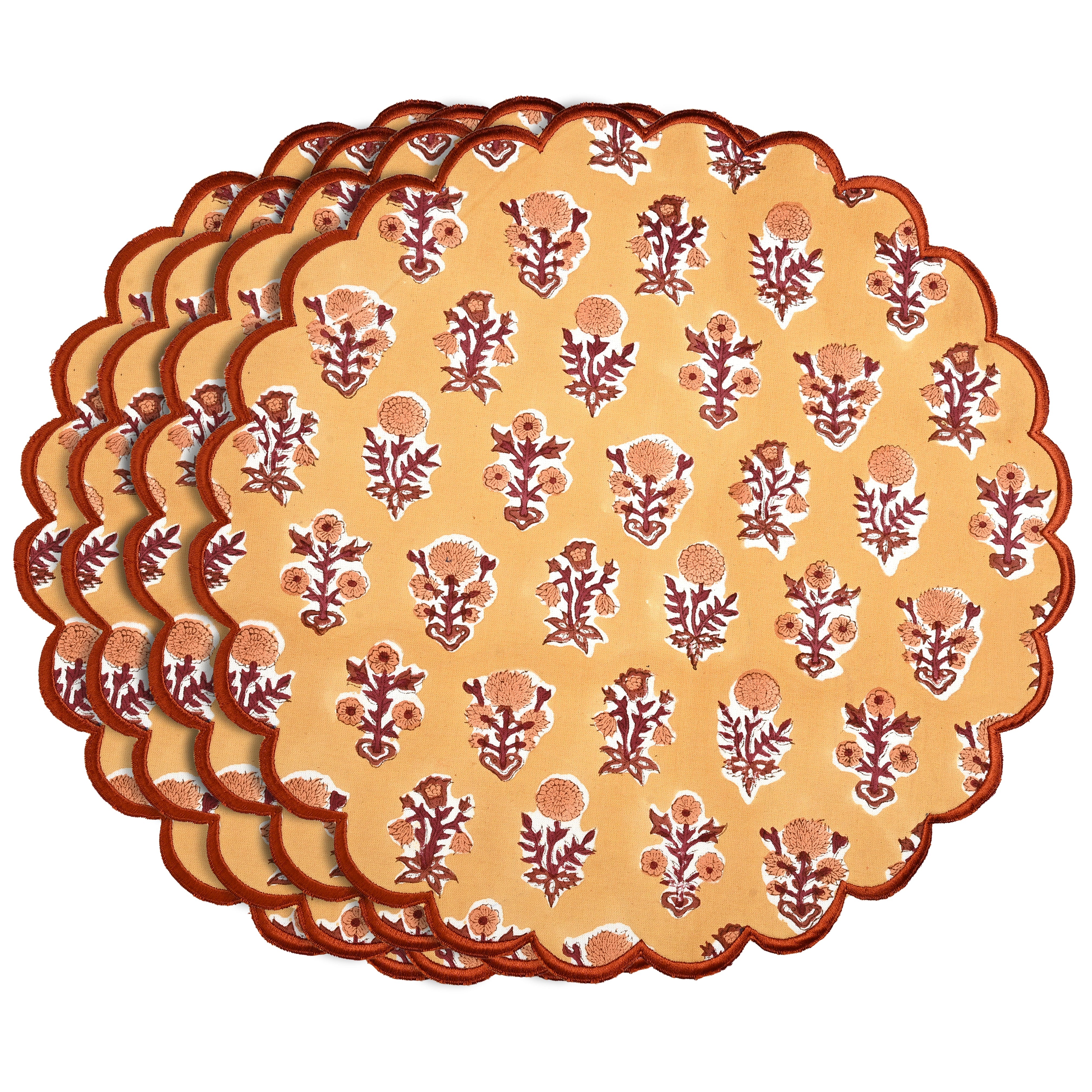 Amber Marigold Round Placemats Ridhi Block Print