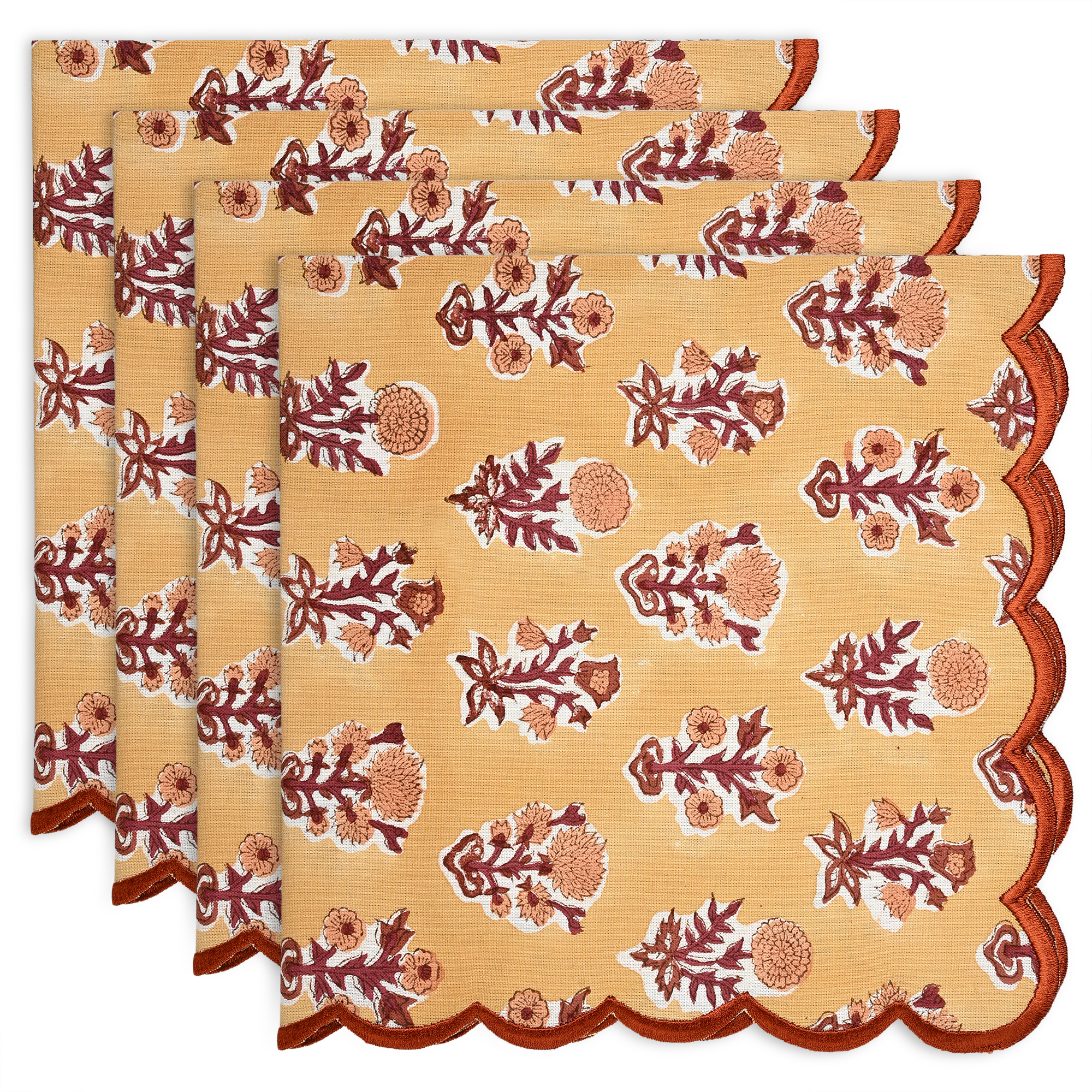 Amber Marigold Embroidery Napkins Ridhi Block Print
