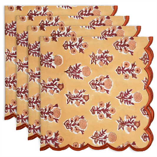 Amber Marigold Embroidery Napkins Ridhi Block Print