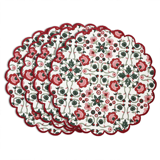 Apple Red and Green Round Placemats Ridhi Block Print
