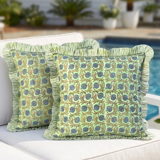 Apple Green Floral Ruffle Pillow Cover RIDHI