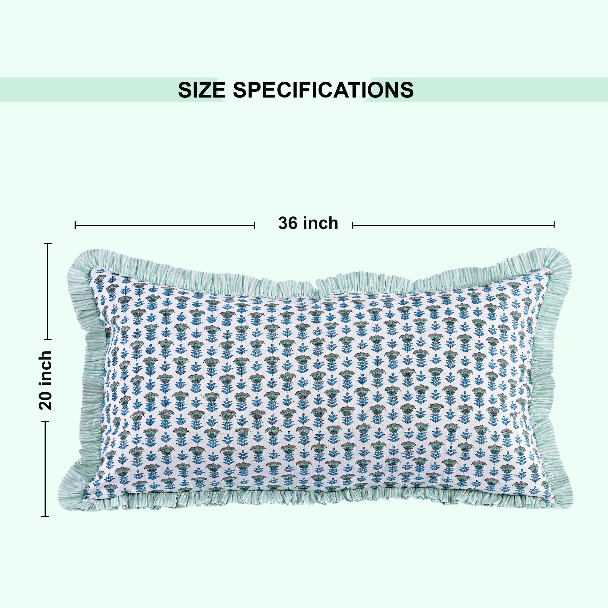 Pillow cover dimensions graphic: 36 inches by 20 inches.