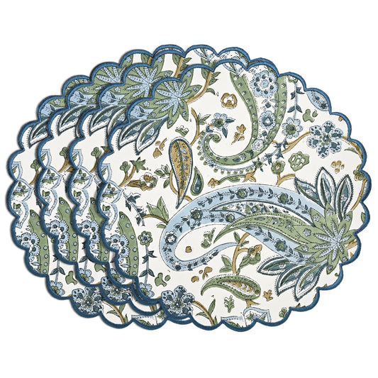 Asparagus Paisley Round Placemats Ridhi Block Print