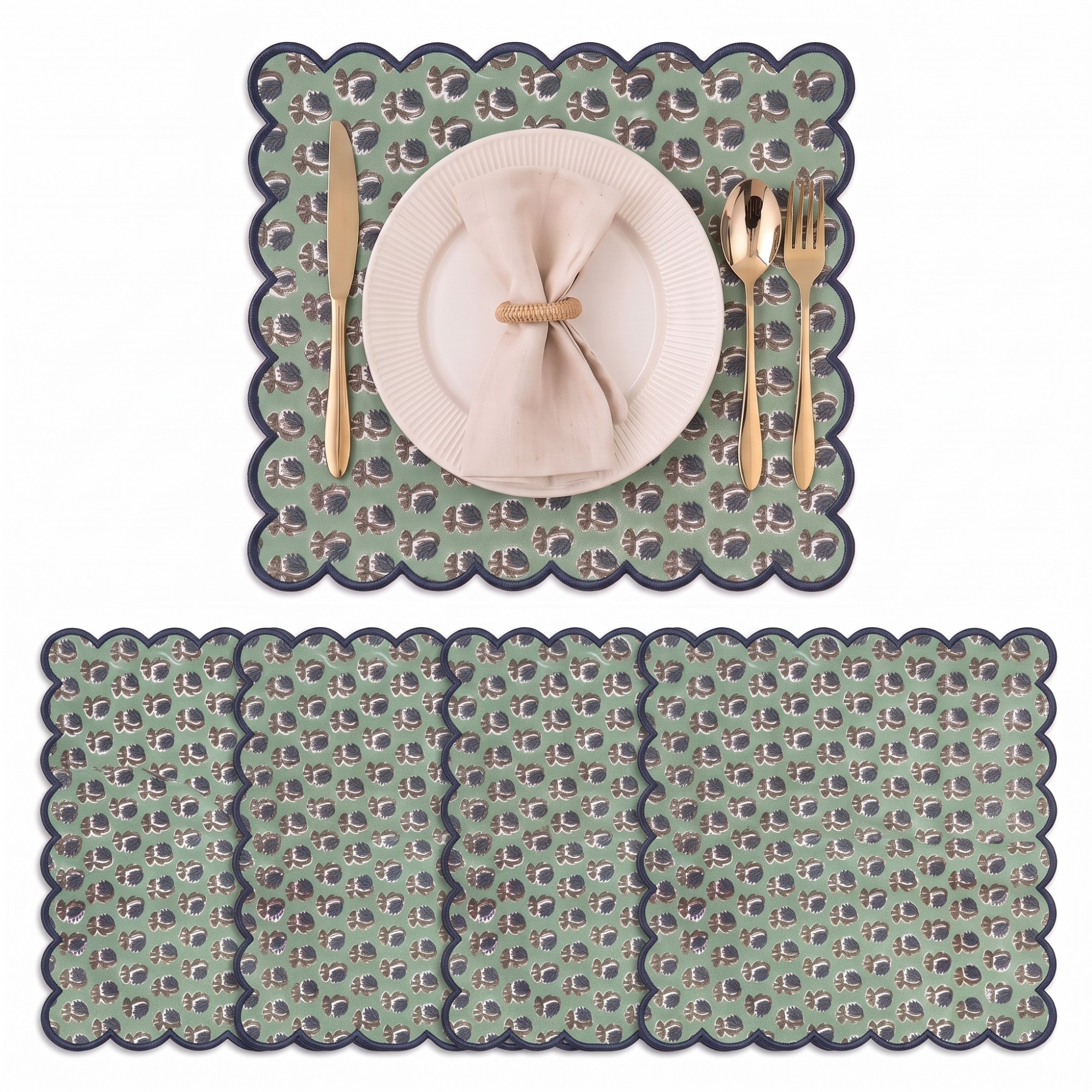 Basil Green Round Placemat Ridhi Block Print