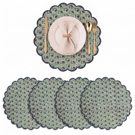 Basil Green Round Placemat Ridhi Block Print