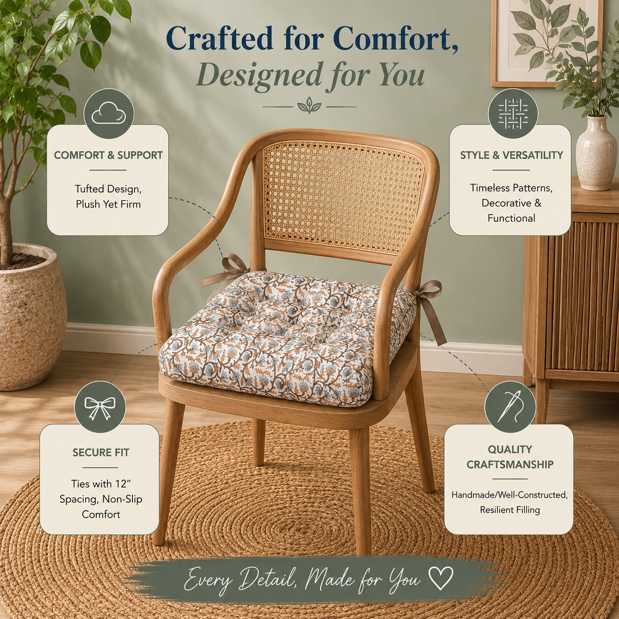 Brown Meadow Vine Chair Cushions Ridhi Block Print