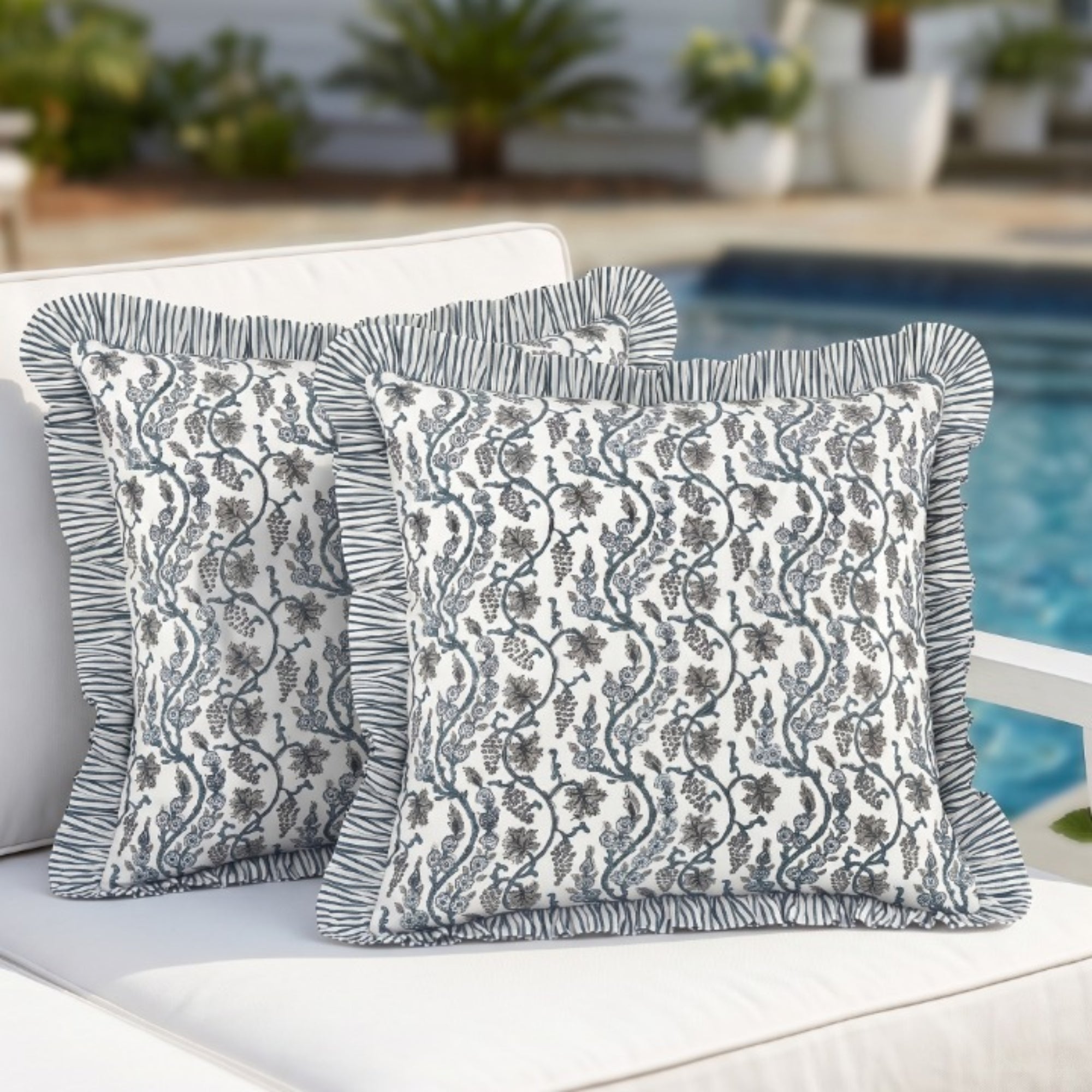 Baby Blue Eyes Ruffle Pillow Cover Ridhi Block Print