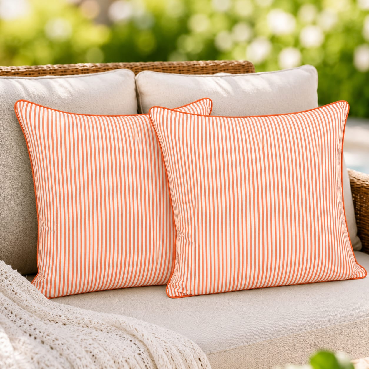 Blush Pink Striped Cotton Piping Pillow Cover RIDHI