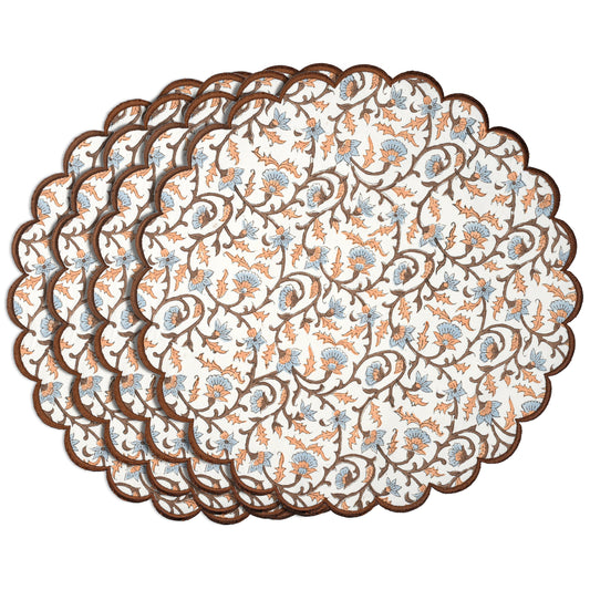 Brown Meadow Vine Round Placemats Ridhi Block Print