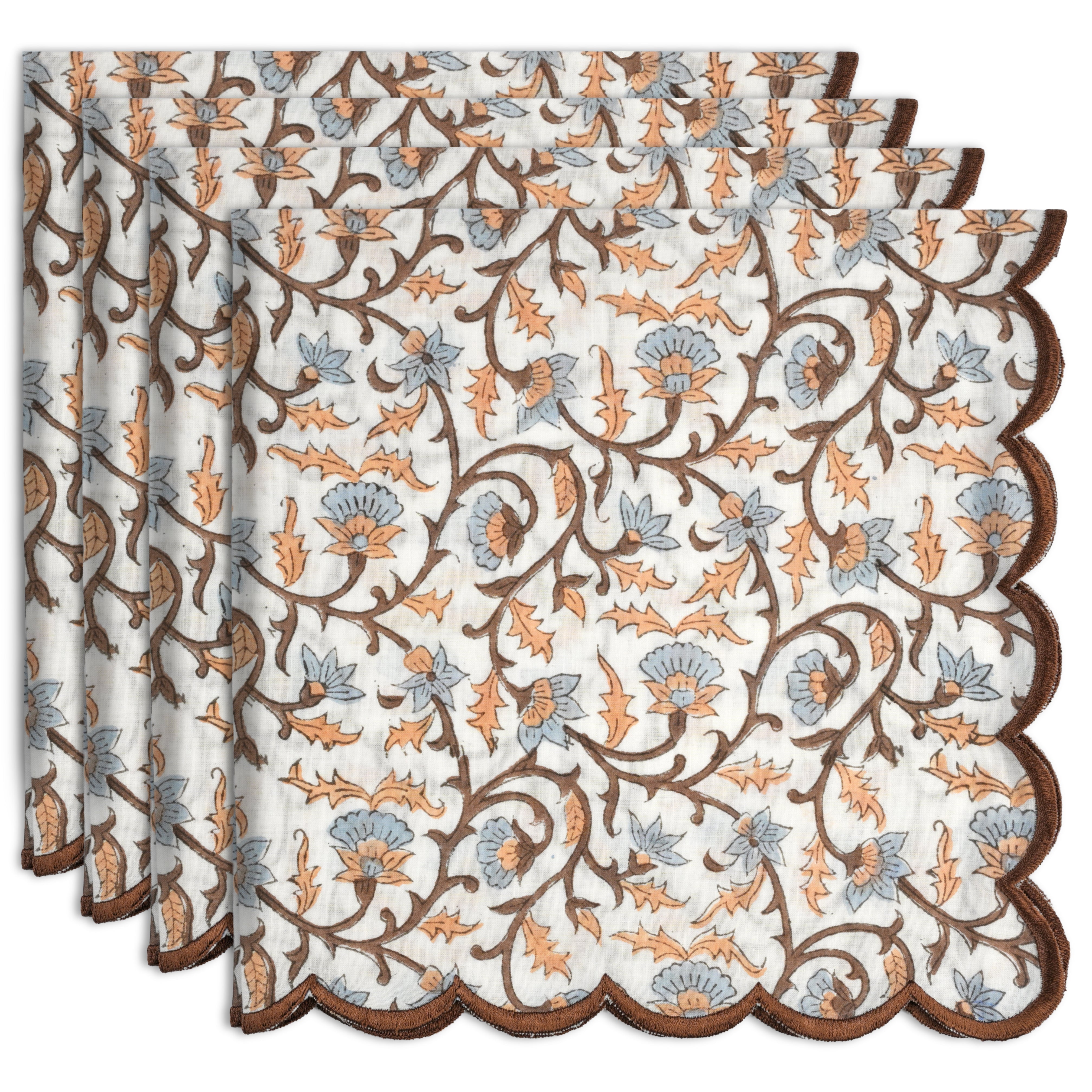 Brown Meadow Vine Embroidery Napkins Ridhi Block Print