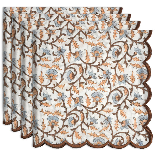 Brown Meadow Vine Embroidery Napkins Ridhi Block Print