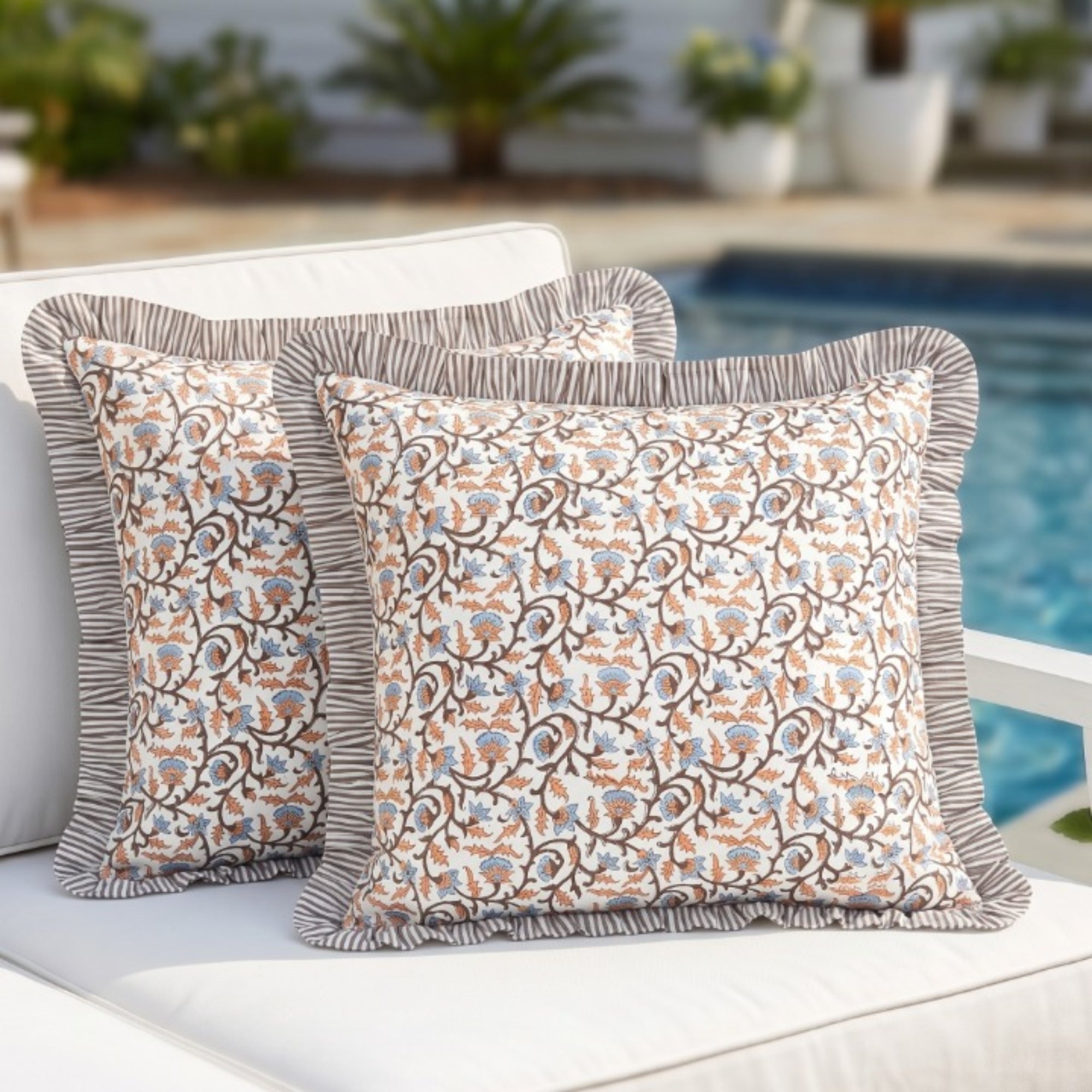 Brown Meadow Vine Ruffle Pillow Cover RIDHI