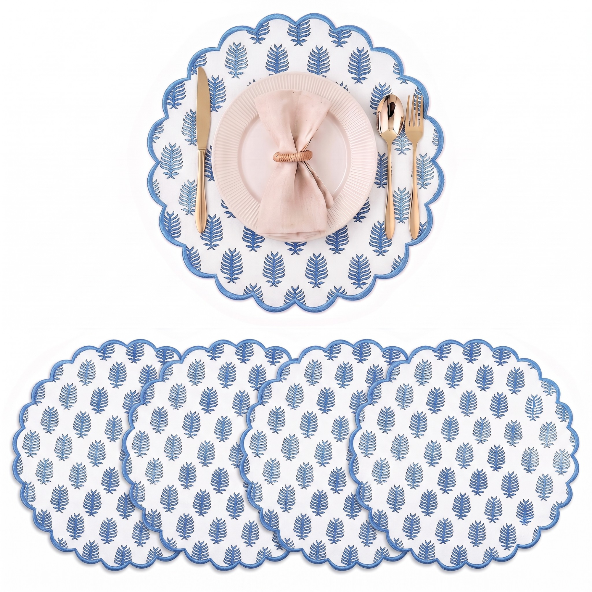 Cerulean Blue Round Placemat Ridhi Block Print